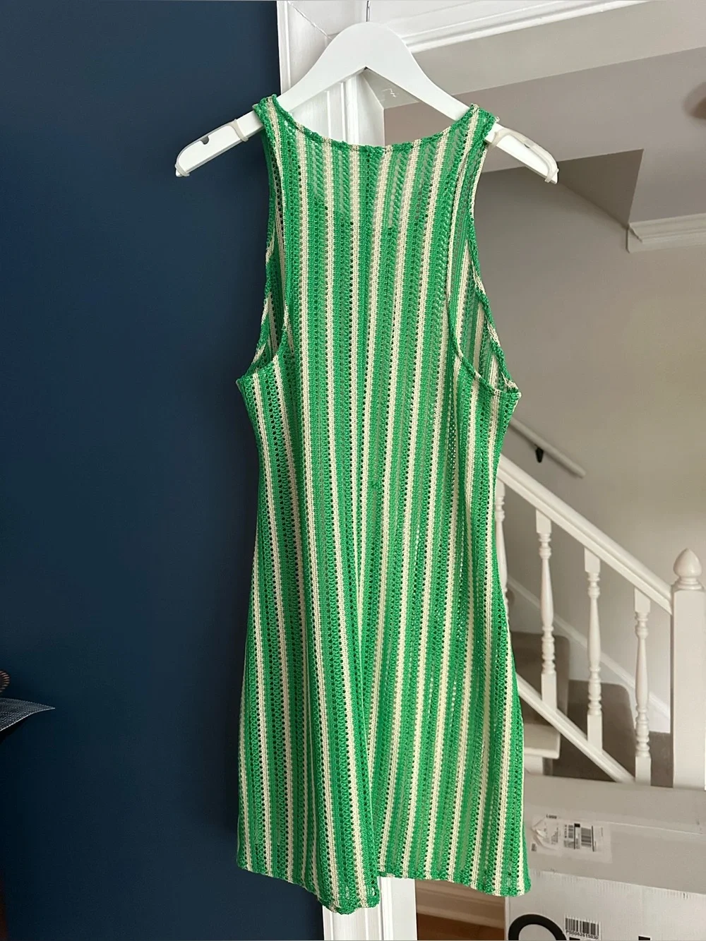 BECCA Cabo Stripe Sheer Crochet Cover-Up Mini Dress